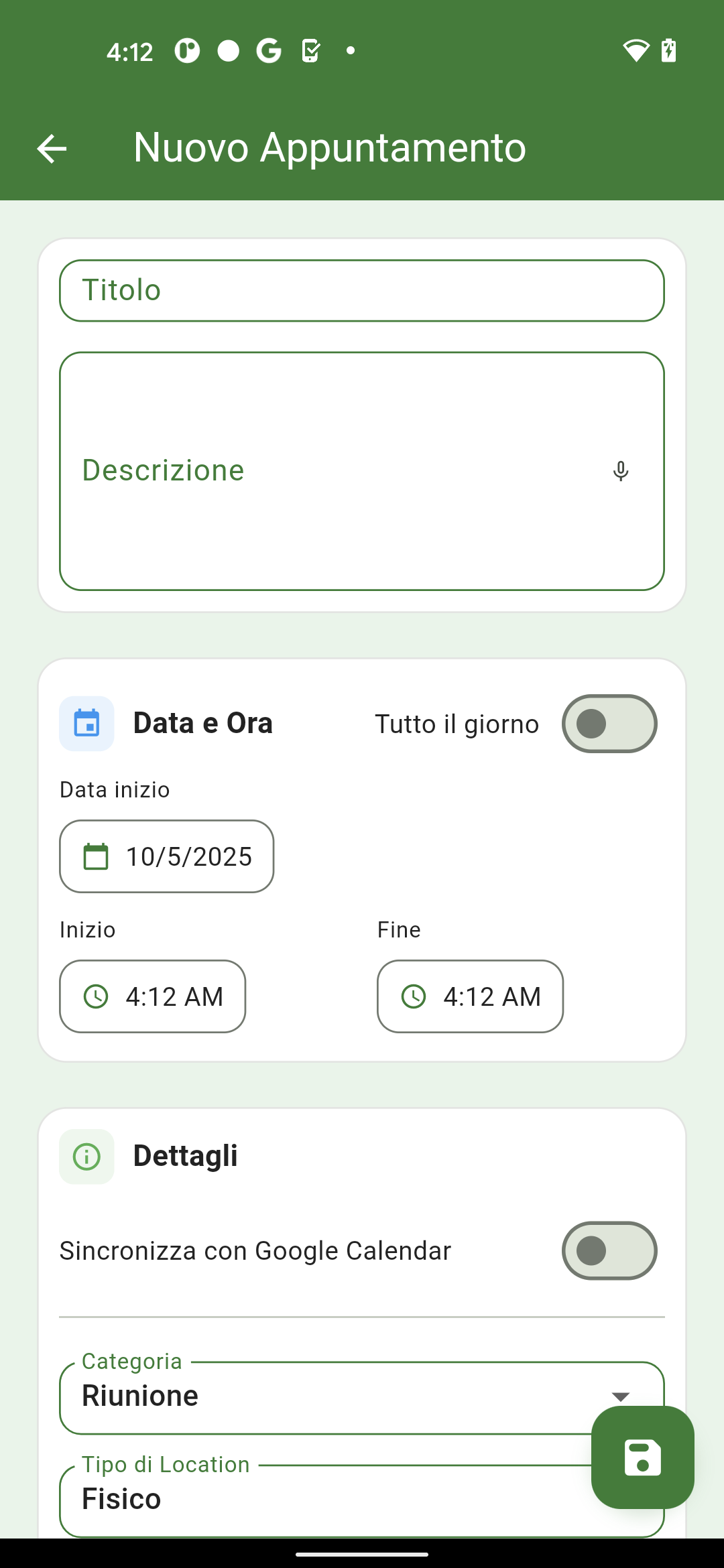 Schermata AgendaAI - Dettaglio Appuntamento